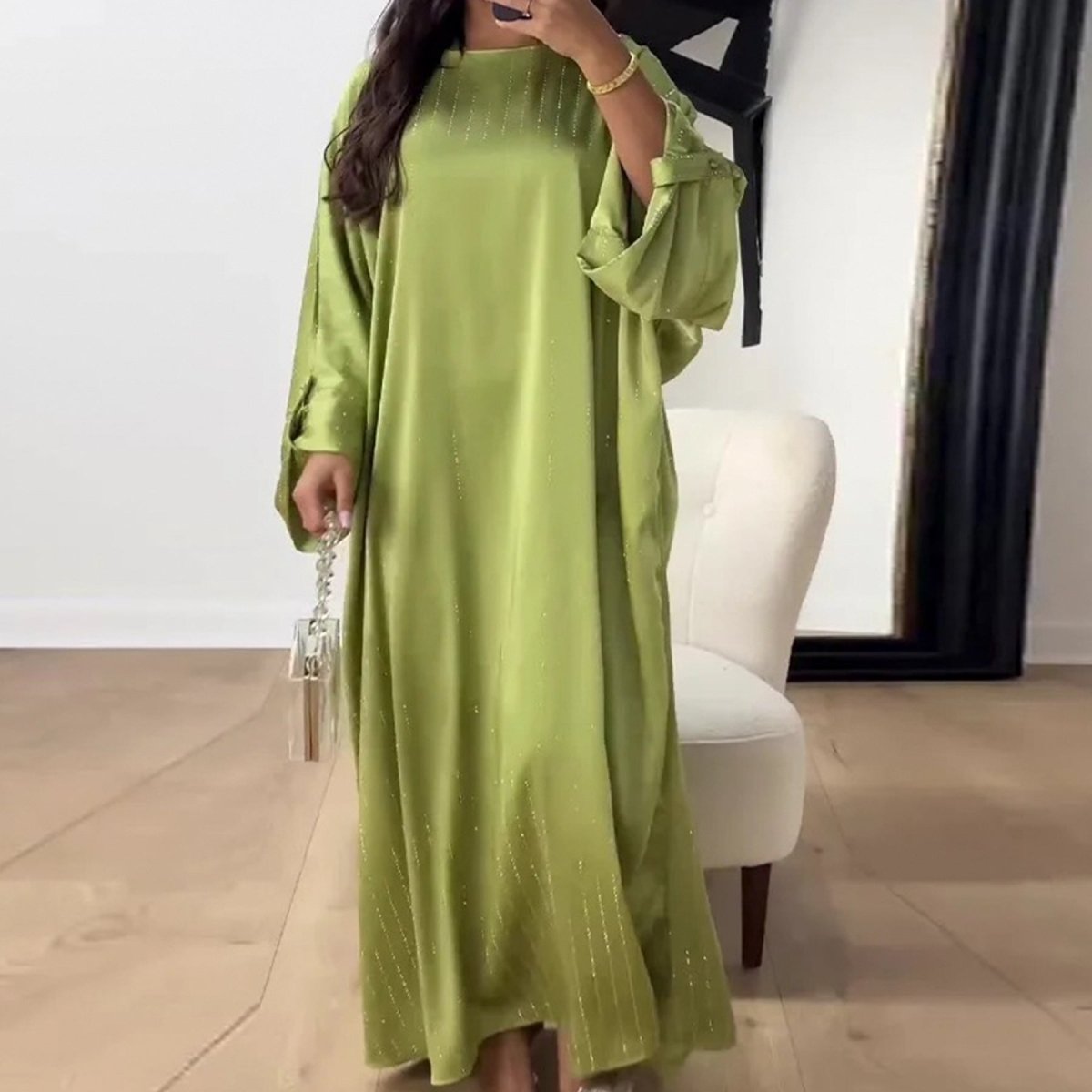 Kaftan Rhinestone Satin Abaya (MA119) - Mariam's Collection