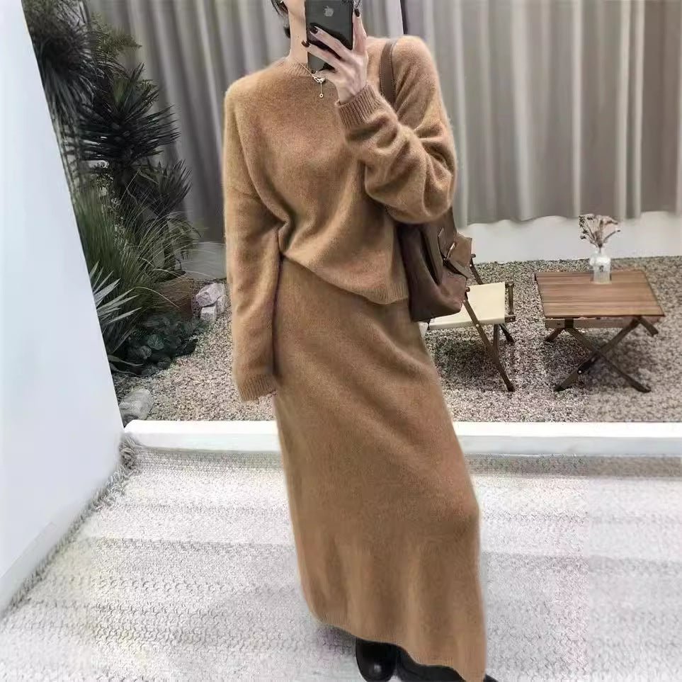 Knit Sweater & Straight Skirt Set | Autumn Winter Two-Piece Outfit(MS161), Khaki / Free Size Knit Sweater & Straight Skirt Set | Autumn Winter Two-Piece Outfit(MS161), Khaki / Free Size