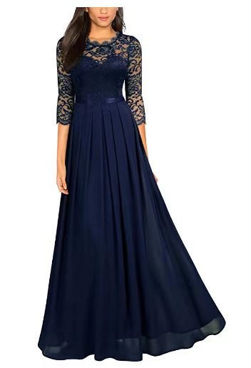 Lace Bodice Chiffon Maxi Dress(MS331) - Mariam's Collection