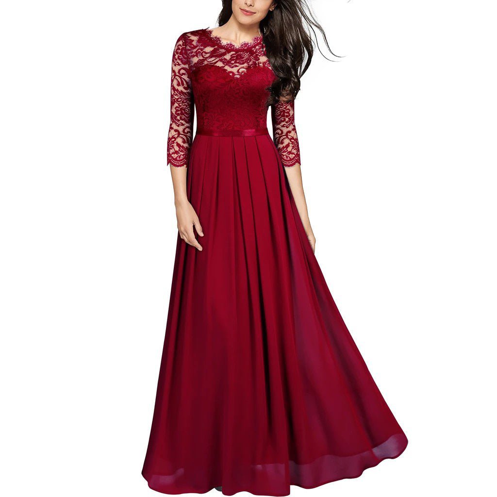 Lace Bodice Chiffon Maxi Dress(MS331) - Mariam's Collection