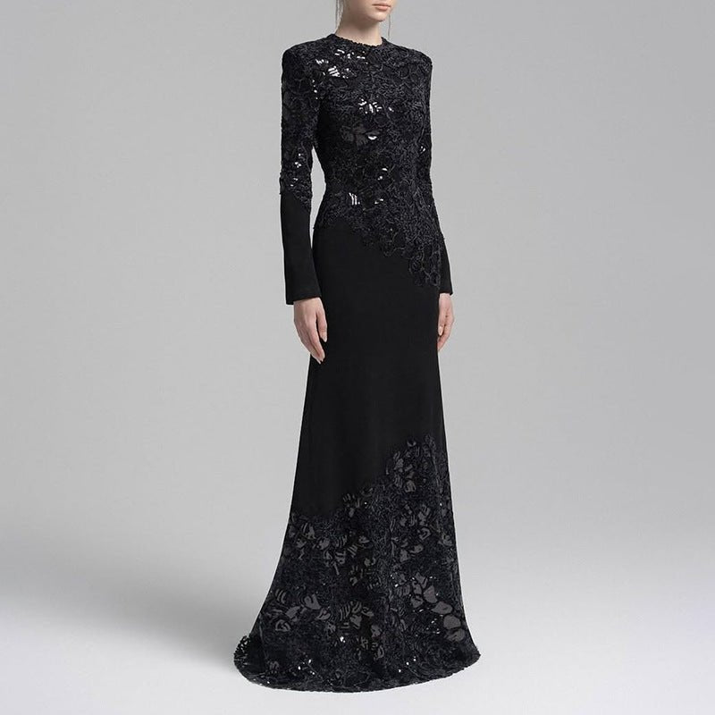black long sleeve fishtail maxi dress Women Sexy Bodycon Maxi Dress Long Sleeve Crewneck Fall Long Dress Ruched Fishtail Dress Pure Color Cocktail Dresses (Black,S) at Amazon Women's Clothing store