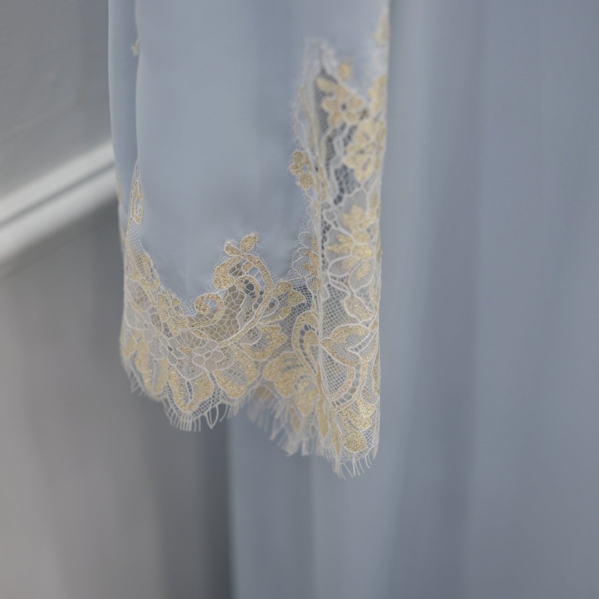 Lace-Panel Flared-Sleeve Open Abaya with Pockets(MOA332) - Mariam's Collection