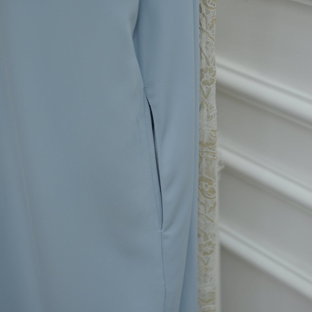 Lace-Panel Flared-Sleeve Open Abaya with Pockets(MOA332) - Mariam's Collection