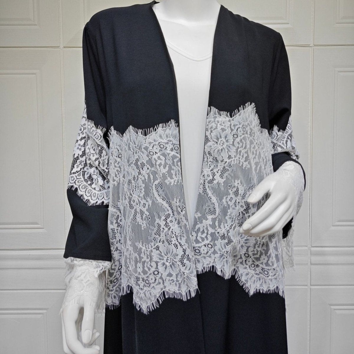 Lace Panel Open Abaya & Hijab Set(MOA319) - Mariam's Collection