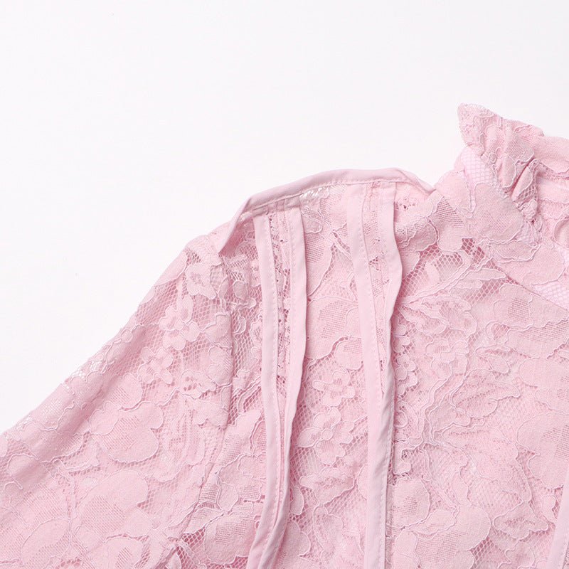 Lace Stand Collar Bell Sleeve Maxi Dress(MS395) - Mariam's Collection