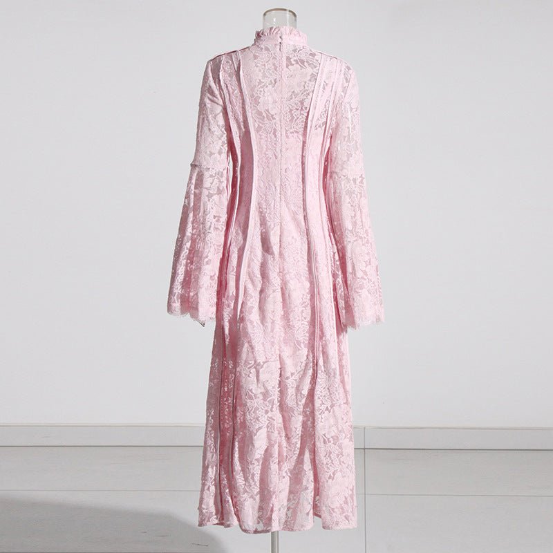 Lace Stand Collar Bell Sleeve Maxi Dress(MS395) - Mariam's Collection