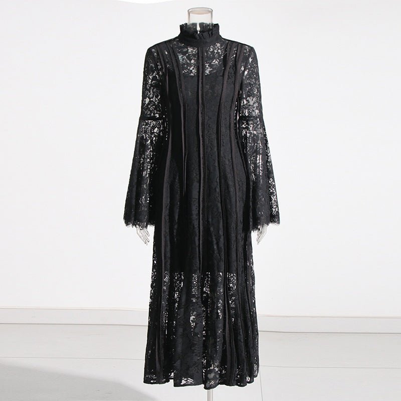Lace Stand Collar Bell Sleeve Maxi Dress(MS395) - Mariam's Collection