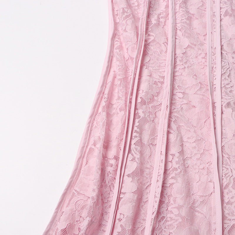 Lace Stand Collar Bell Sleeve Maxi Dress(MS395) - Mariam's Collection