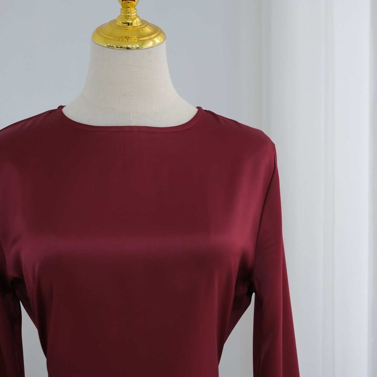 Lace Trim Contrast Panel Satin Top(MS408) - Mariam's Collection