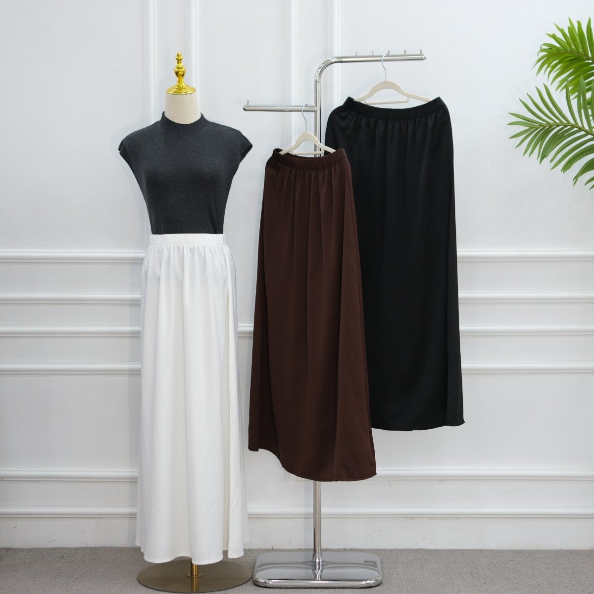 Lace Trim Contrast Panel Satin Top(MS408) - Mariam's Collection