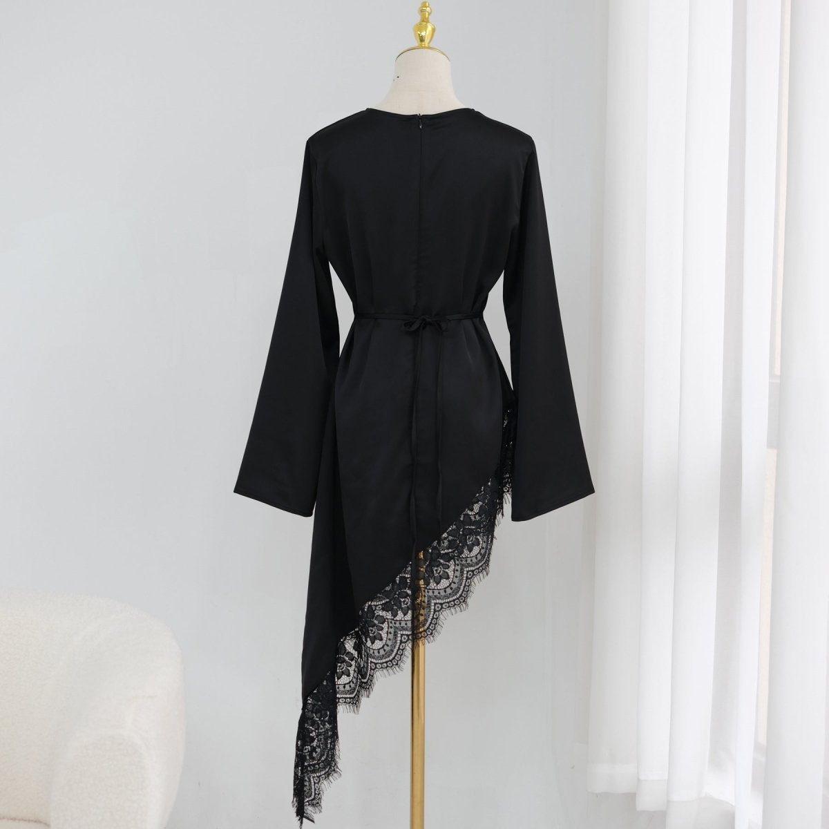 Lace Trim Contrast Panel Satin Top(MS408) - Mariam's Collection