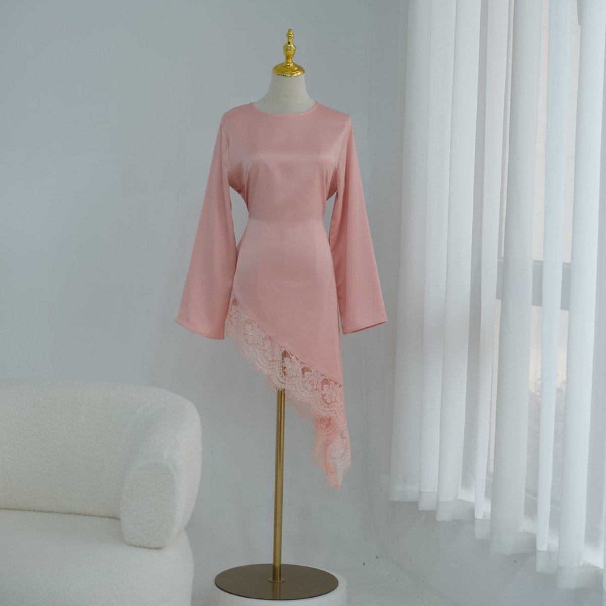 Lace Trim Contrast Panel Satin Top(MS408) - Mariam's Collection