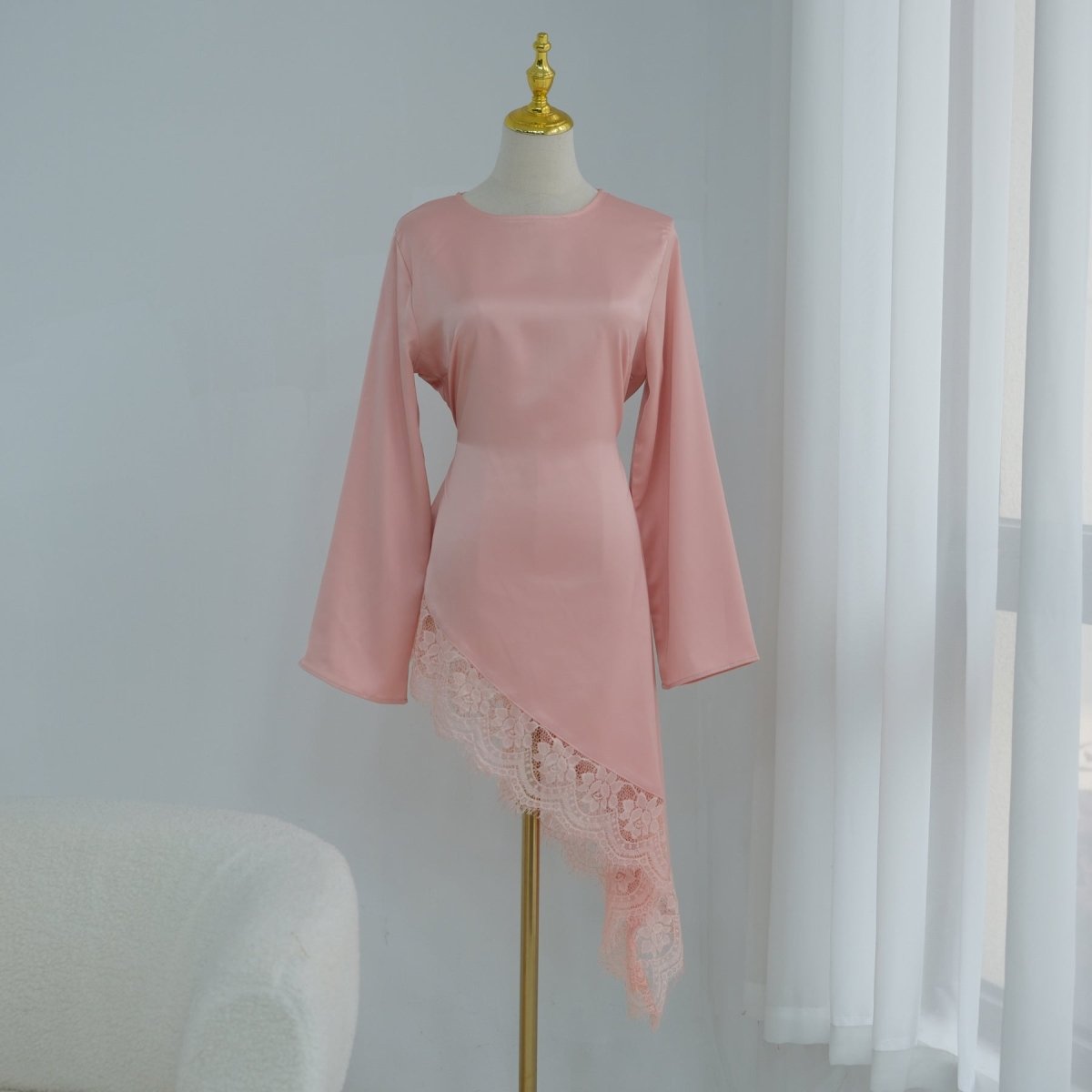 Lace Trim Contrast Panel Satin Top(MS408) - Mariam's Collection