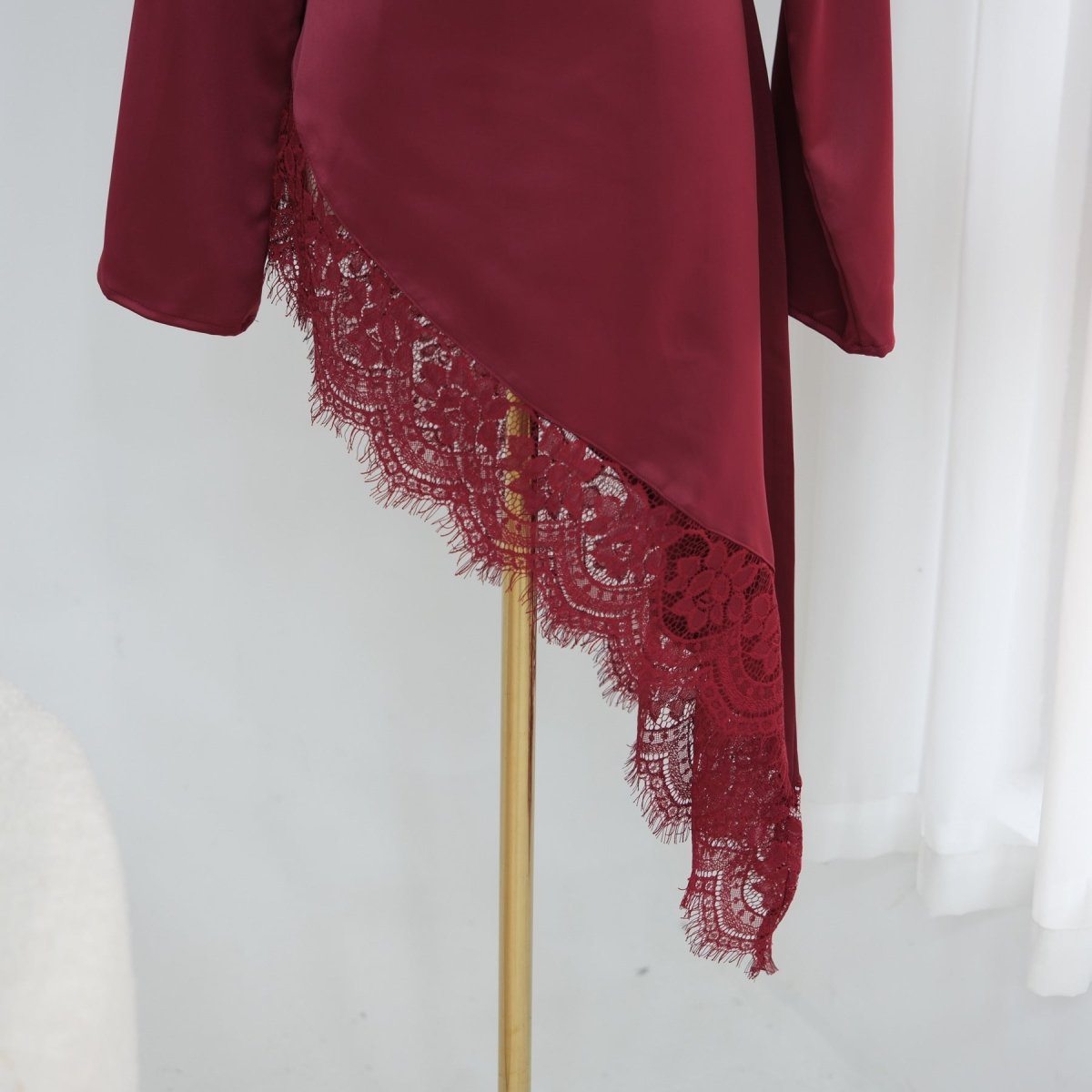 Lace Trim Contrast Panel Satin Top(MS408) - Mariam's Collection