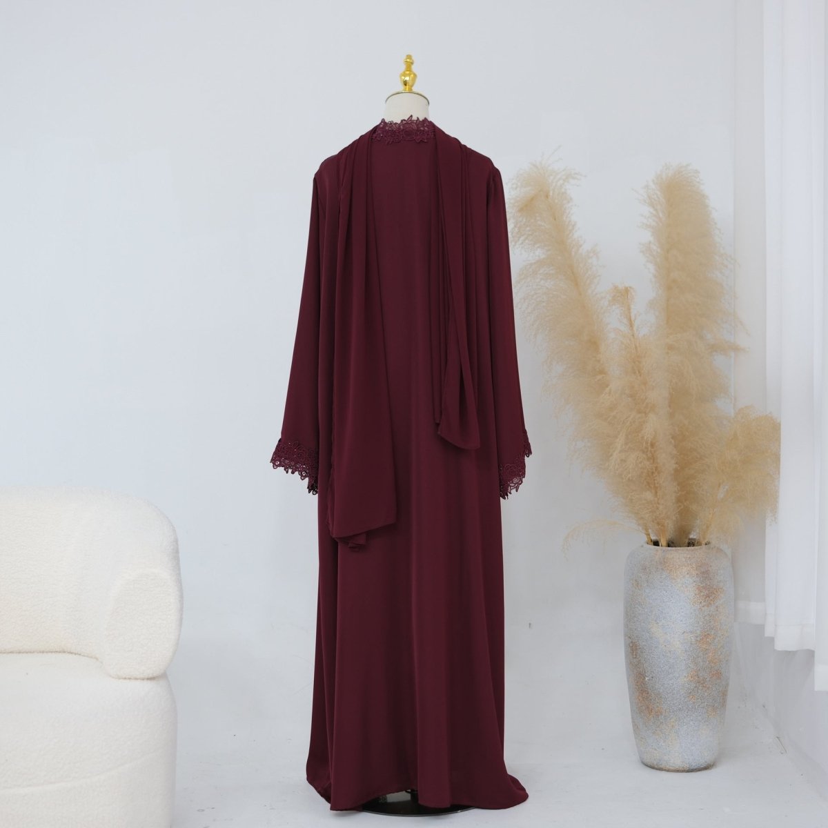 Lace-Trim Nida 3-Piece Abaya Set(MOA330) - Mariam's Collection