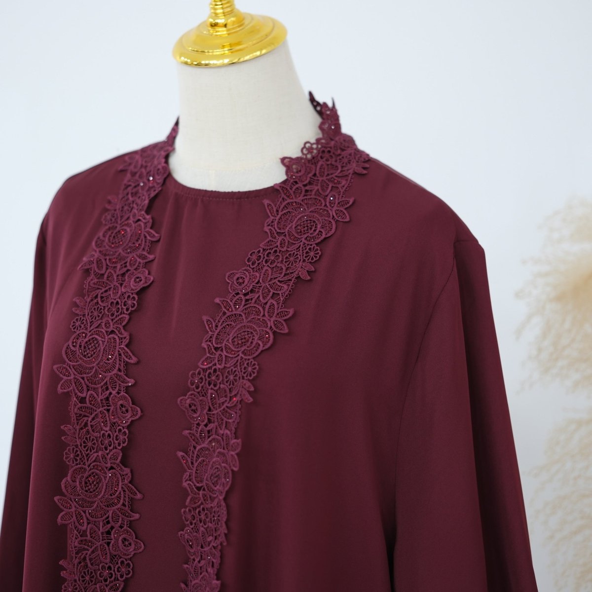 Lace-Trim Nida 3-Piece Abaya Set(MOA330) - Mariam's Collection