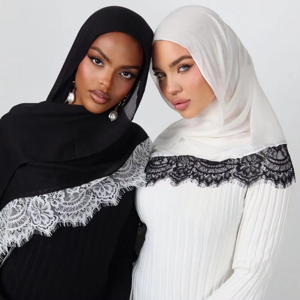 Lace Trim Rayon Hijab Scarf(MH211) - Mariam's Collection