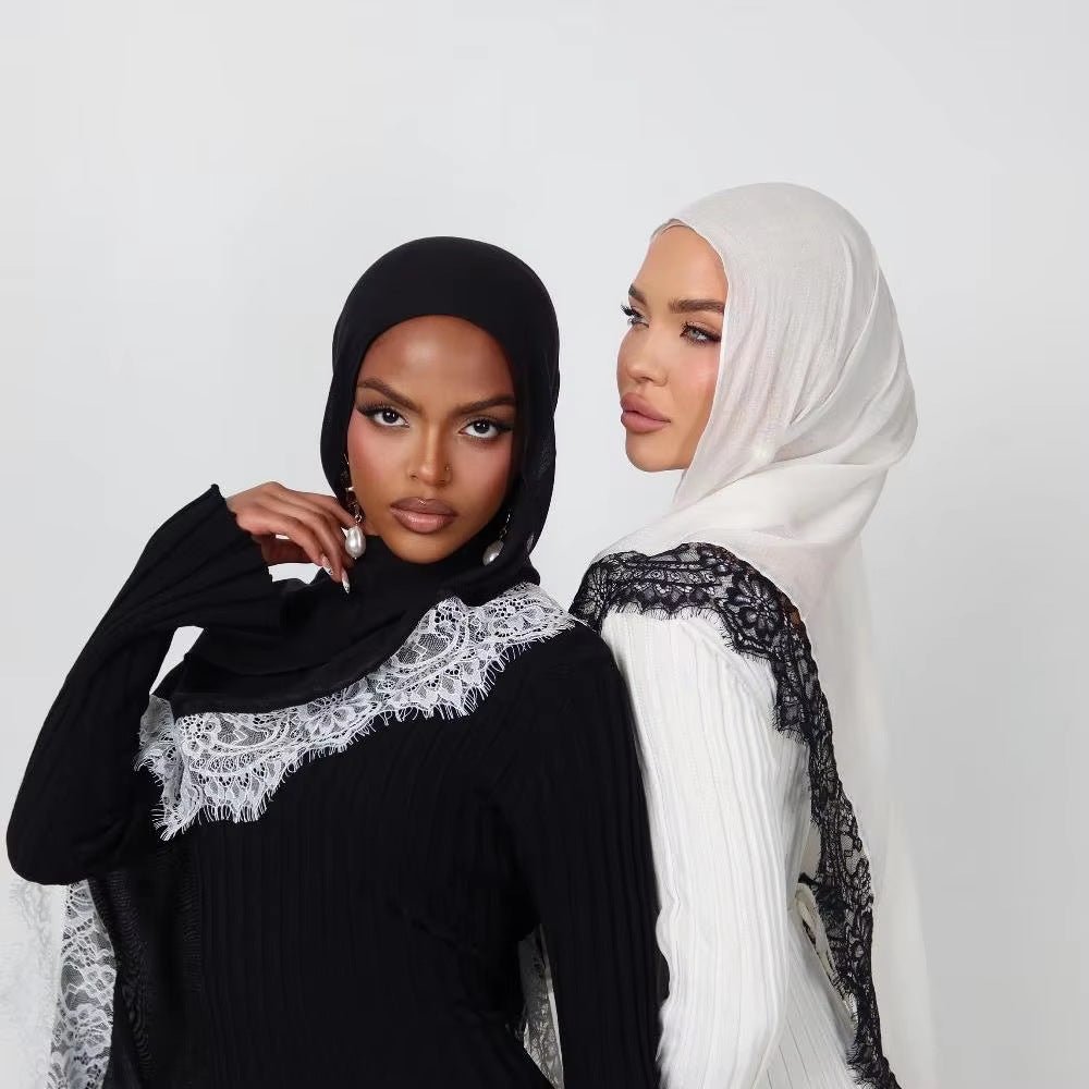 Lace Trim Rayon Hijab Scarf(MH211) - Mariam's Collection
