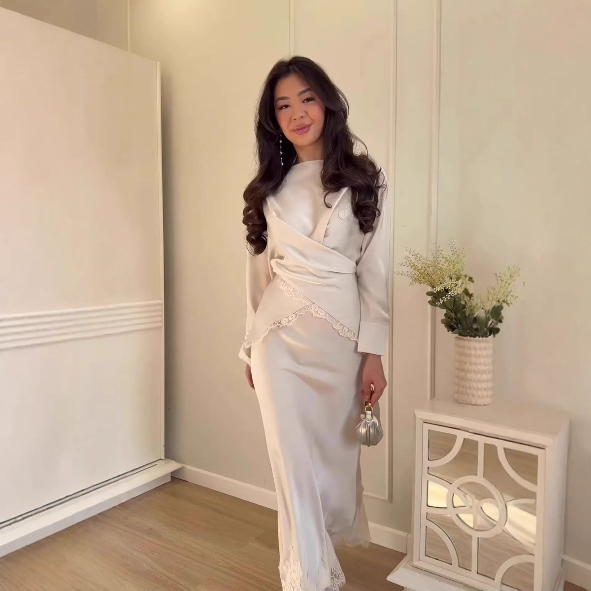 Lace Trim Wrap Top & Maxi Skirt Set(MS390) - Mariam's Collection