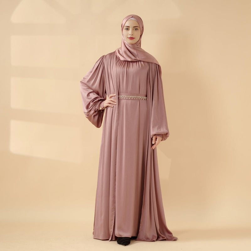 Lantern Sleeve Abaya, 4 - Piece Set Large Pleated Sleeves Abaya (MOA084) - Mariam's Collection