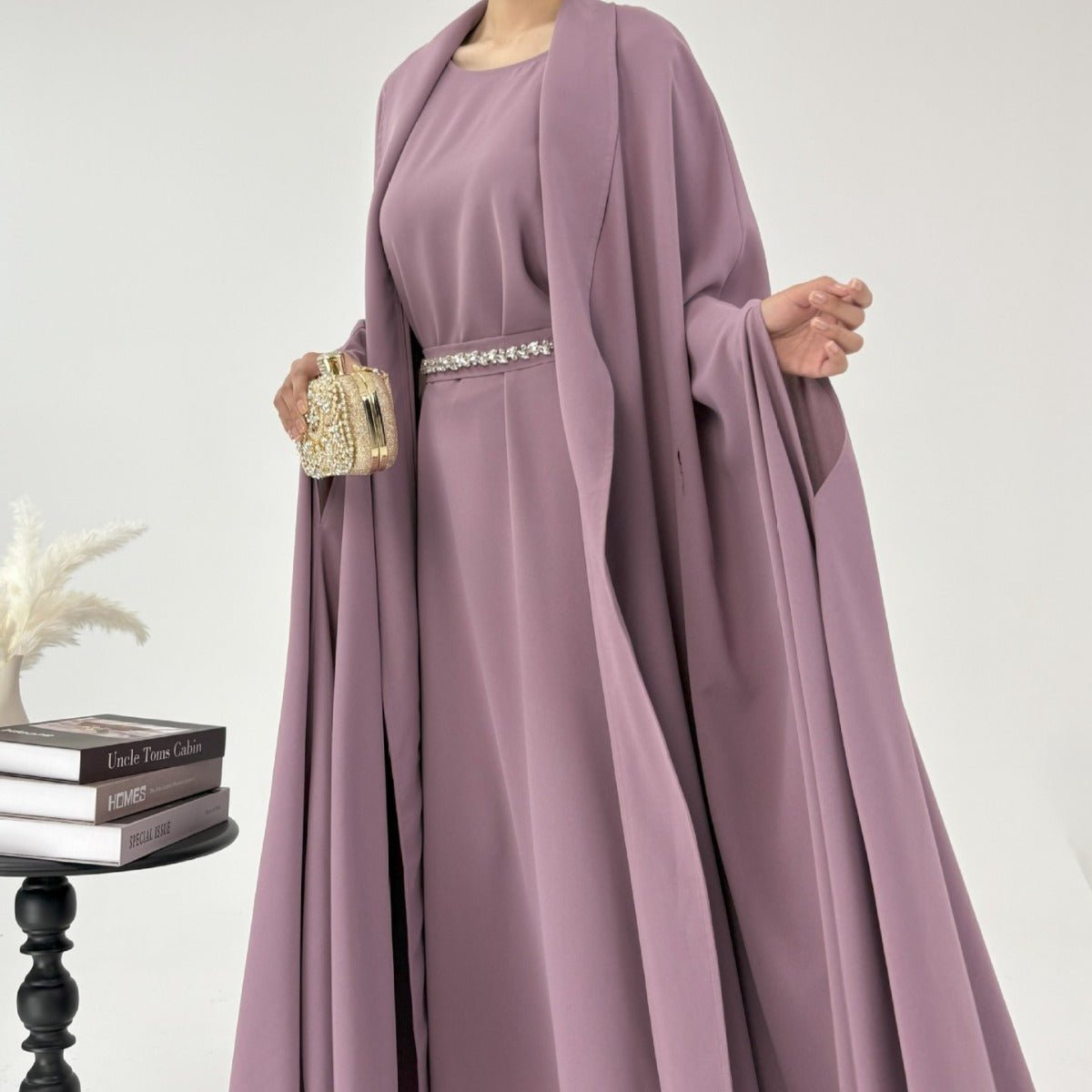 Lavender Slim Fit Maxi Dress | Casual Long Sleeve Dress with Belted Waist. (MOA167) - Mariam's Collection