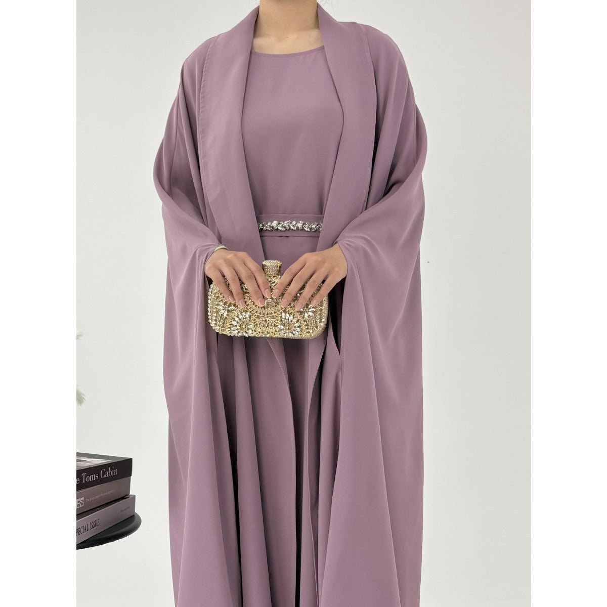 Lavender Slim Fit Maxi Dress | Casual Long Sleeve Dress with Belted Waist. (MOA167) - Mariam's Collection