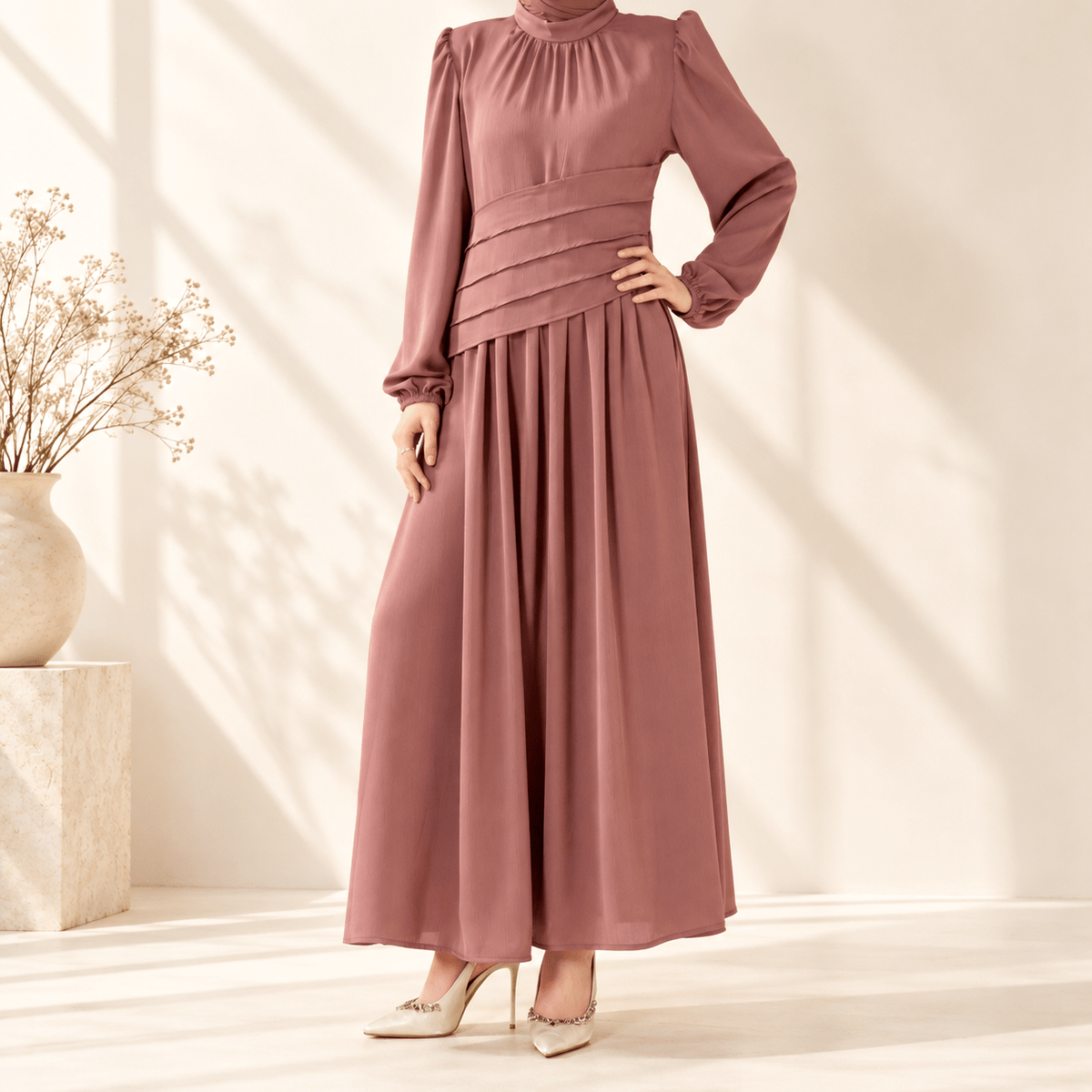 Layered Waist Zoom Maxi Dress (MS451) - Mariam's Collection