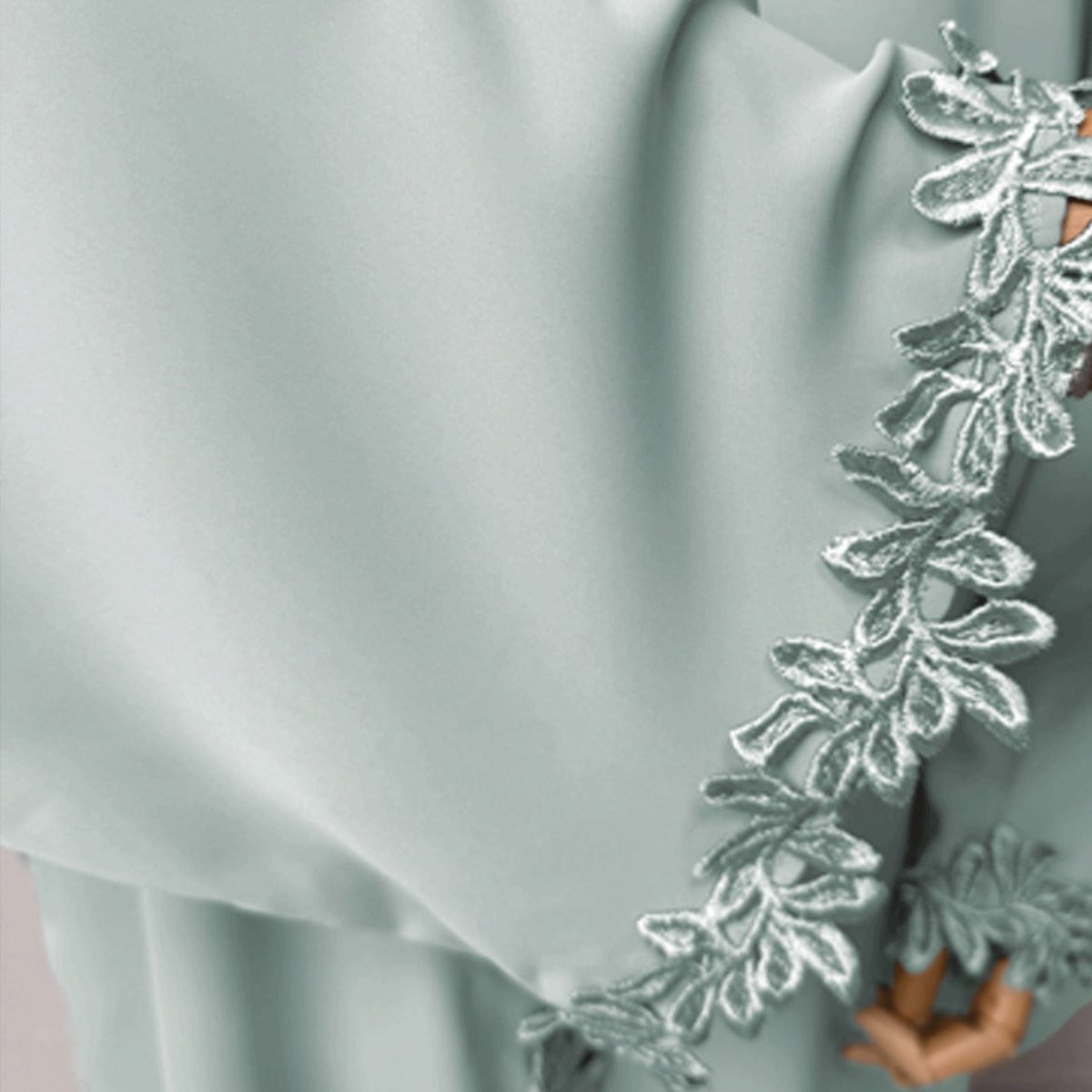 Leaf Lace Trim Abaya | Elegant Embroidered Open - Front Maxi Dress(MOA255) - Mariam's Collection