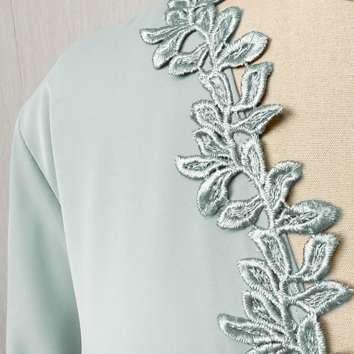 Leaf Lace Trim Abaya | Elegant Embroidered Open - Front Maxi Dress(MOA255) - Mariam's Collection