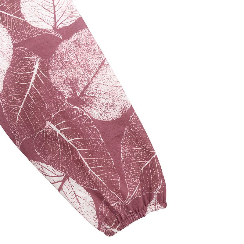 Leaf Print Chiffon Dress with Pleated Skirt(MA405) - Mariam's Collection