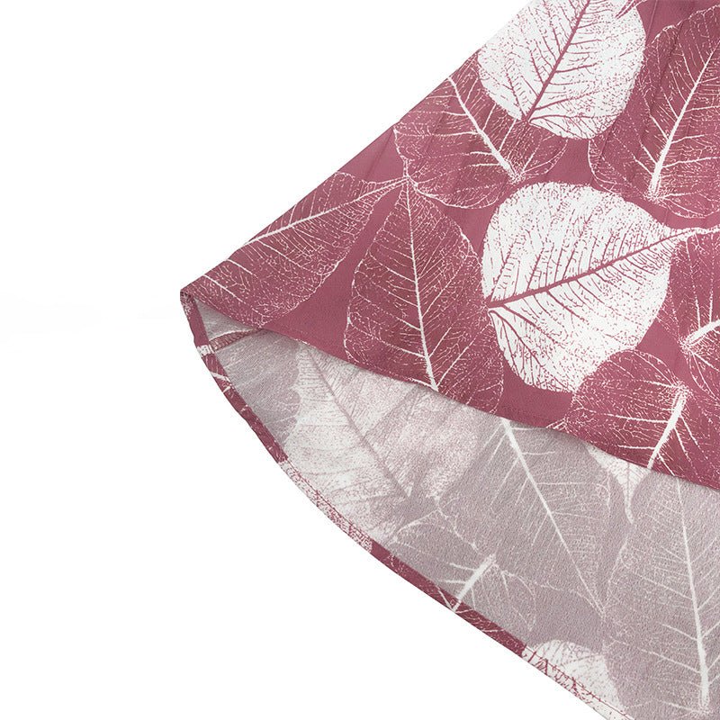 Leaf Print Chiffon Dress with Pleated Skirt(MA405) - Mariam's Collection