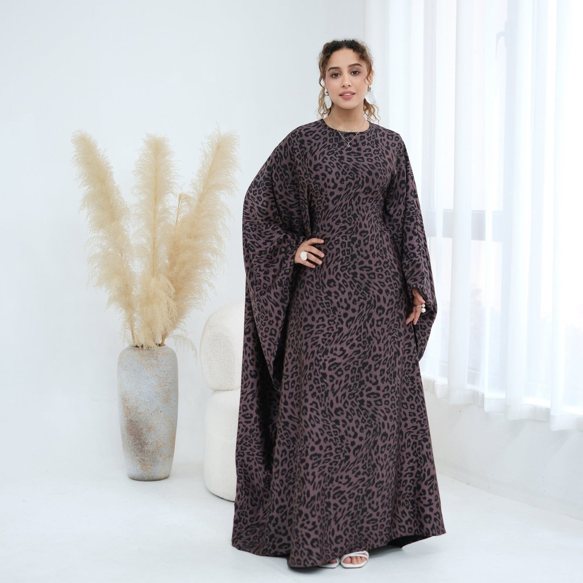 Leopard Print Batwing Maxi Dress(MA447) - Mariam's Collection