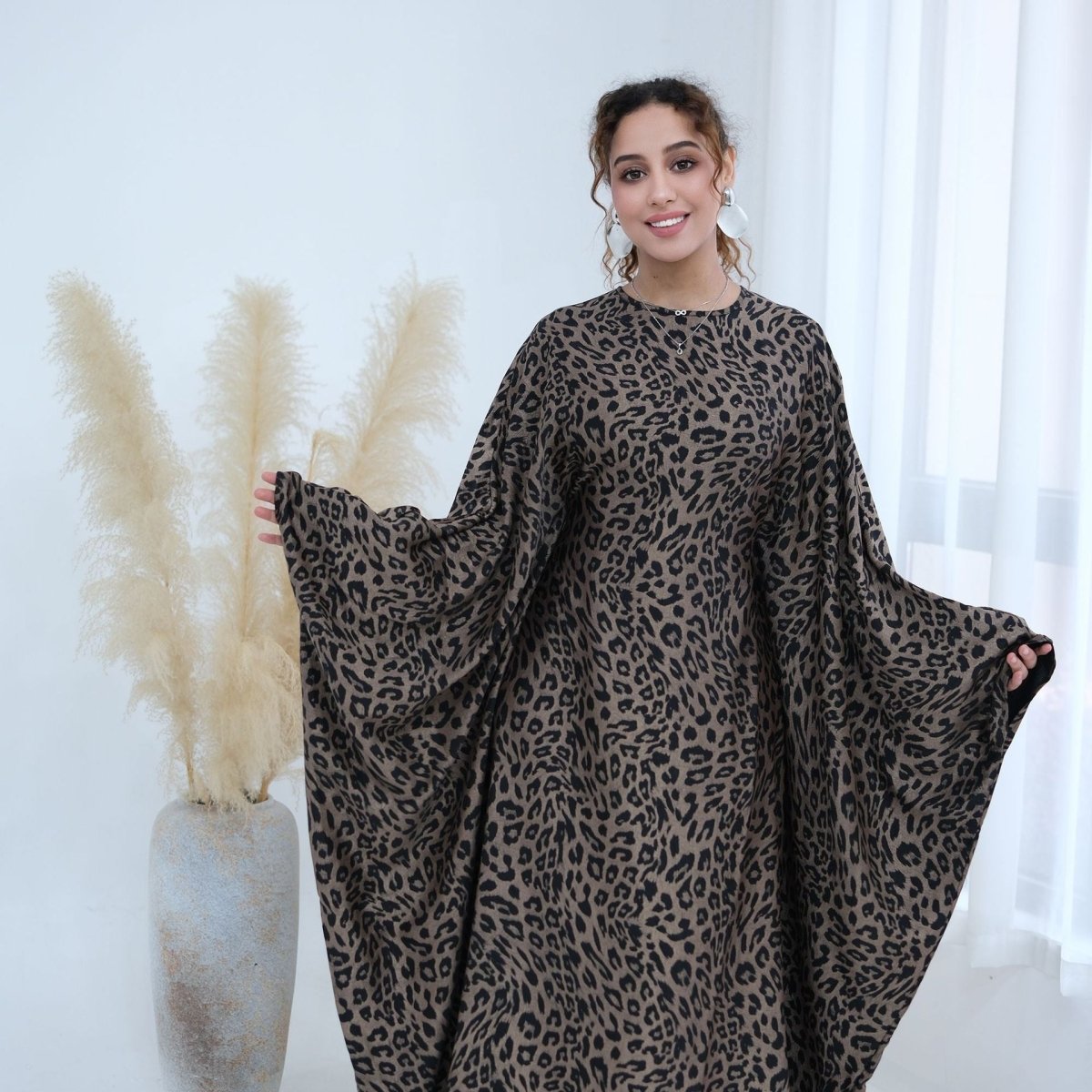 Leopard Print Batwing Maxi Dress(MA447) - Mariam's Collection