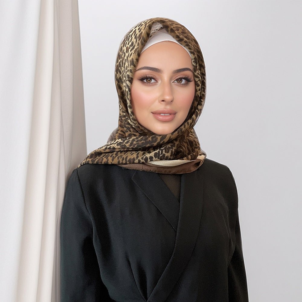 Leopard Print Square Scarf Hijab (MH182) - Mariam's Collection