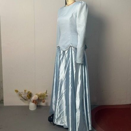 Light Blue Structured Shoulder Dress Set(MS298) - Mariam's Collection