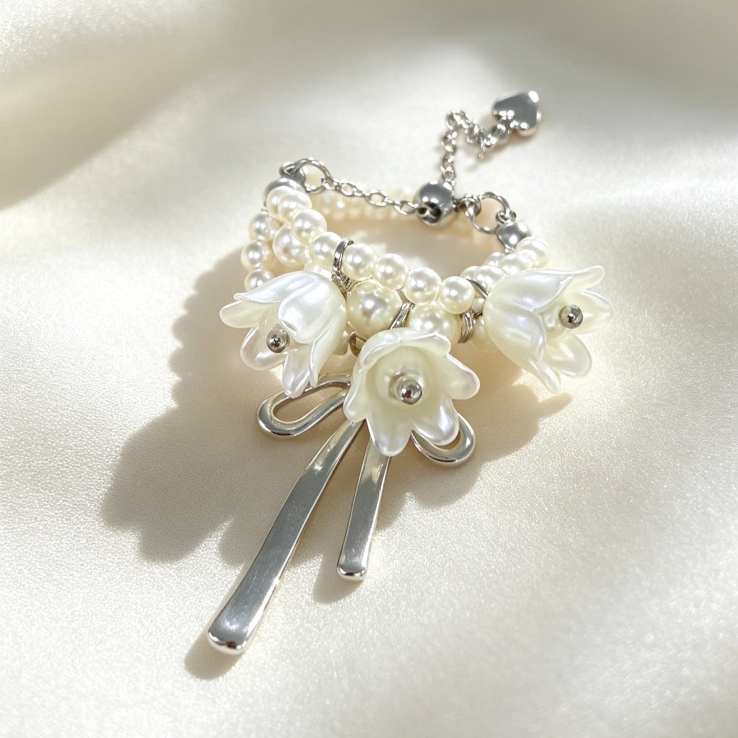 Lily of the Valley Pearl Bow Statement Ring | Adjustable Floral Ring（MAC482） - Mariam's Collection