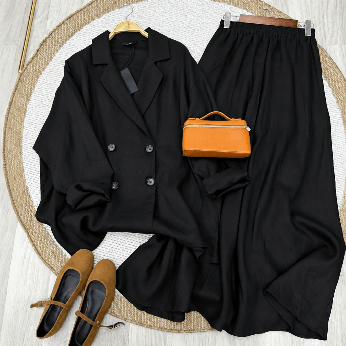 Linen-Look Shirt & Maxi Skirt Set(MS558) - Mariam's Collection