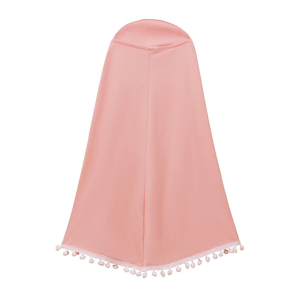 Little Muslimah Girls Dress & Hijab Set with Pom - Pom Trim (MKG028) - Mariam's Collection
