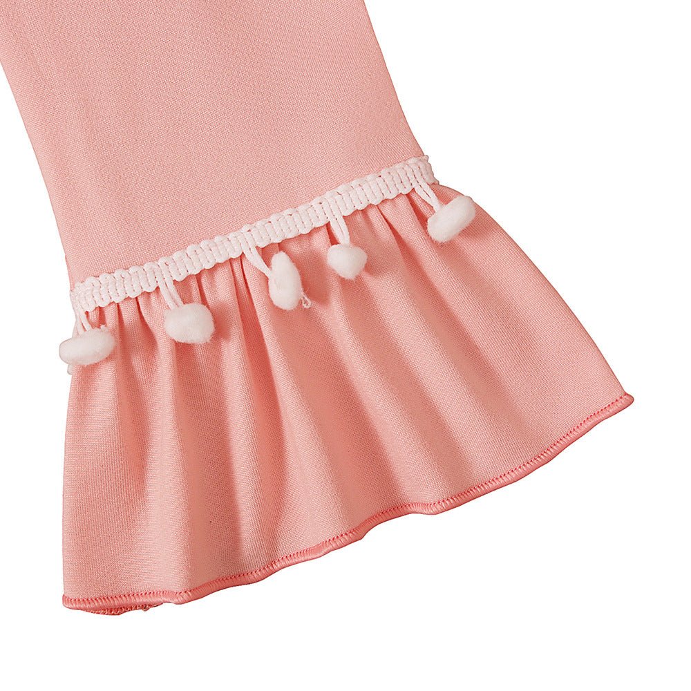Little Muslimah Girls Dress & Hijab Set with Pom - Pom Trim (MKG028) - Mariam's Collection