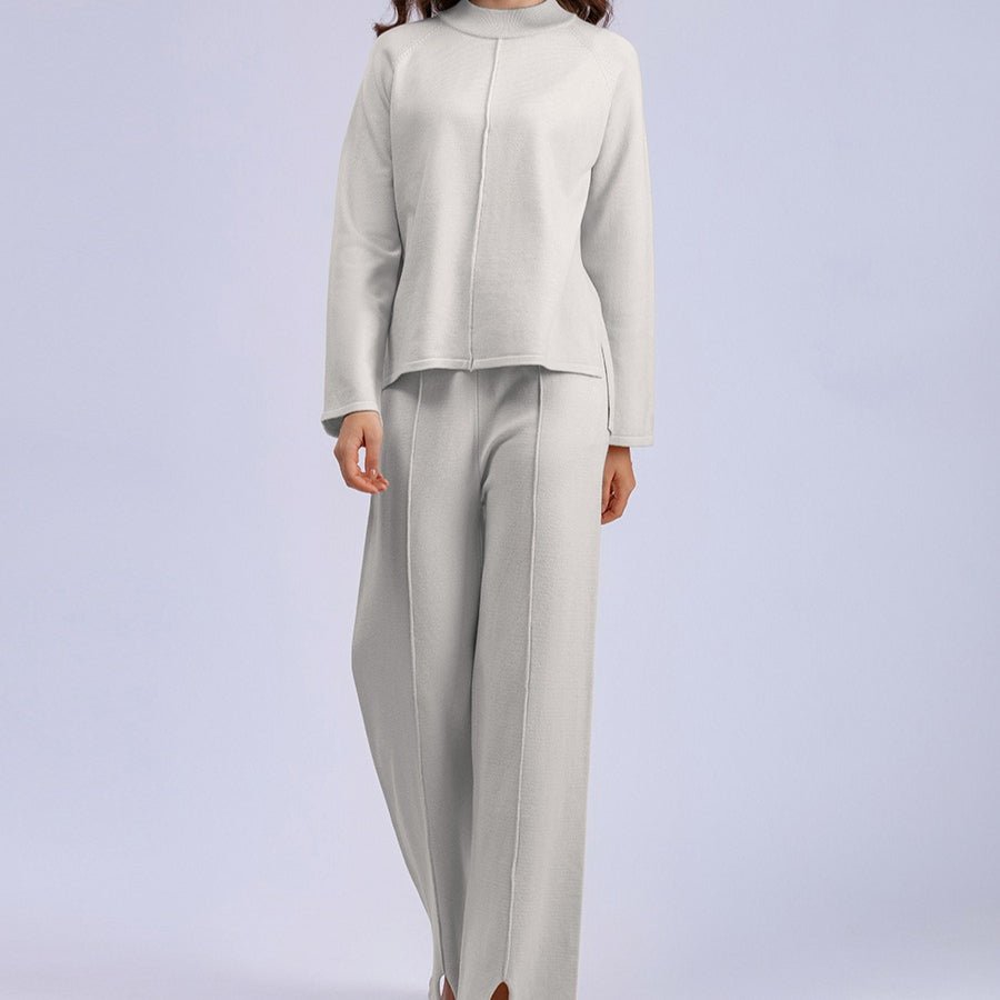 Loose Fit Solid Color Knit Two-Piece Set | Pullover Sweater & Wide Leg