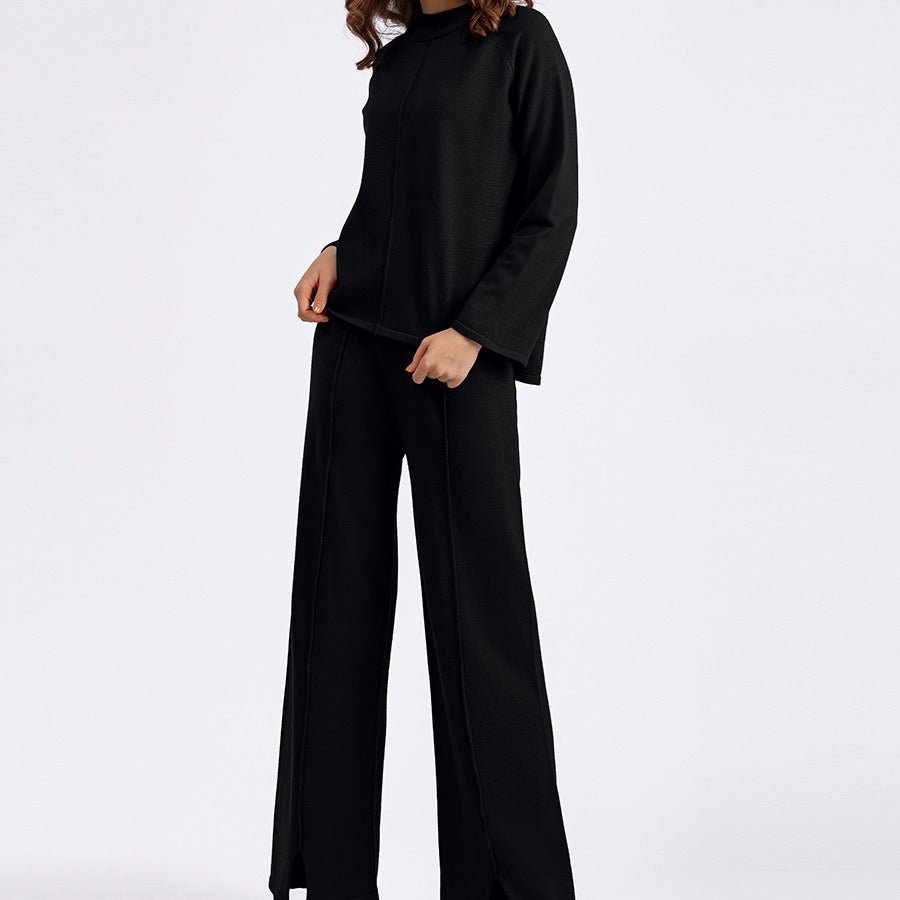 Loose Fit Solid Color Knit Two-Piece Set | Pullover Sweater & Wide Leg