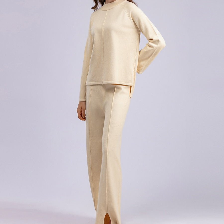 Loose Fit Solid Color Knit Two-Piece Set | Pullover Sweater & Wide Leg