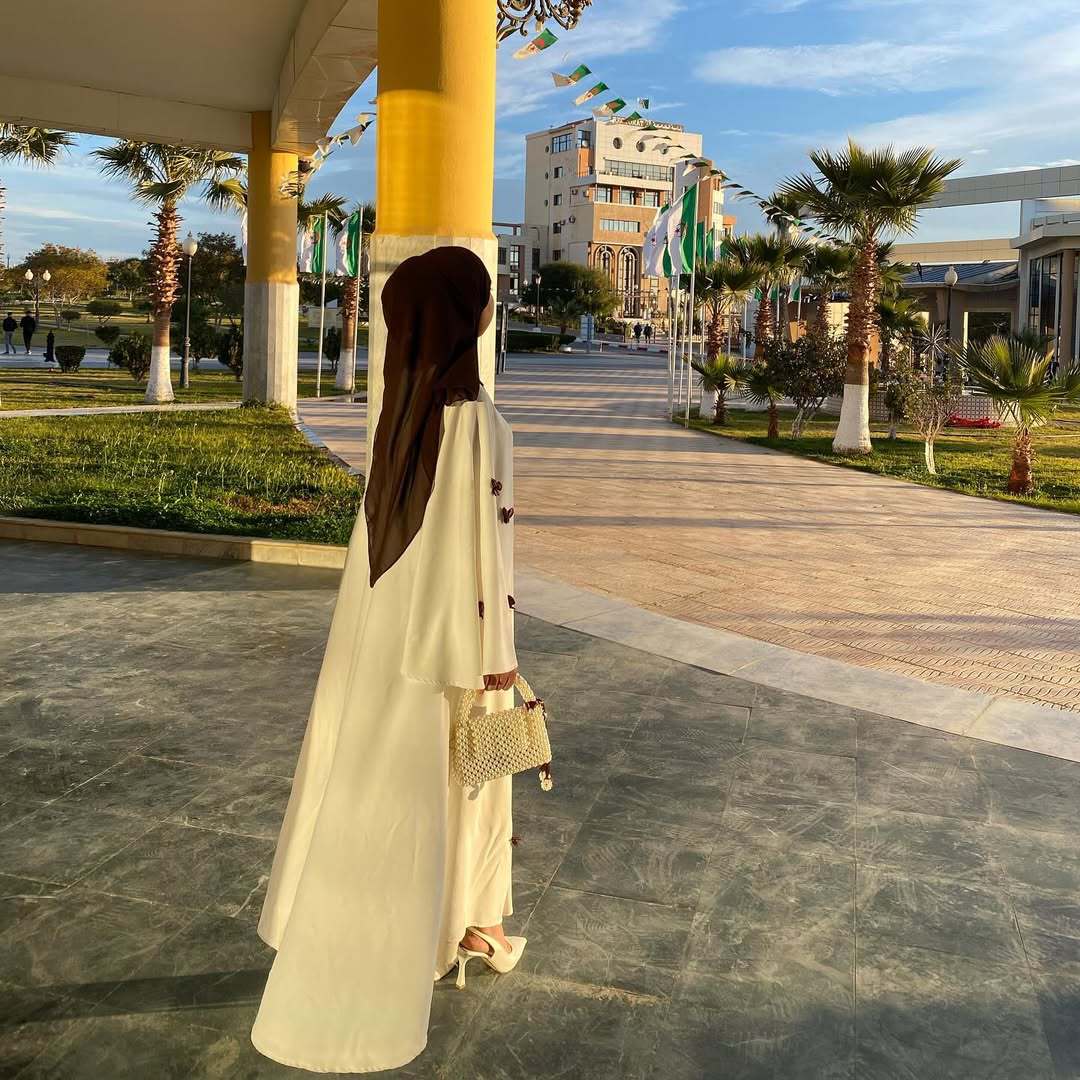 Loose Hem Long Abaya with Bell Sleeves & Butterfly Bow Detail (MA151) - Mariam's Collection