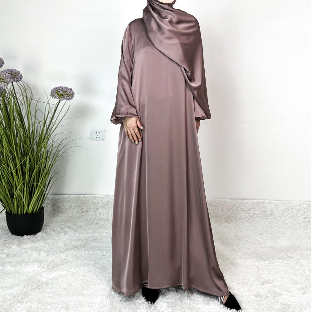 Loose Hemmed One - piece Hijab Satin Abaya (MA122) - Mariam's Collection