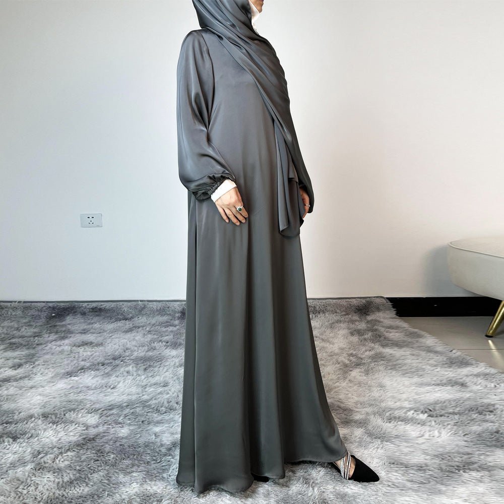 Loose Hemmed One - piece Hijab Satin Abaya (MA122) - Mariam's Collection