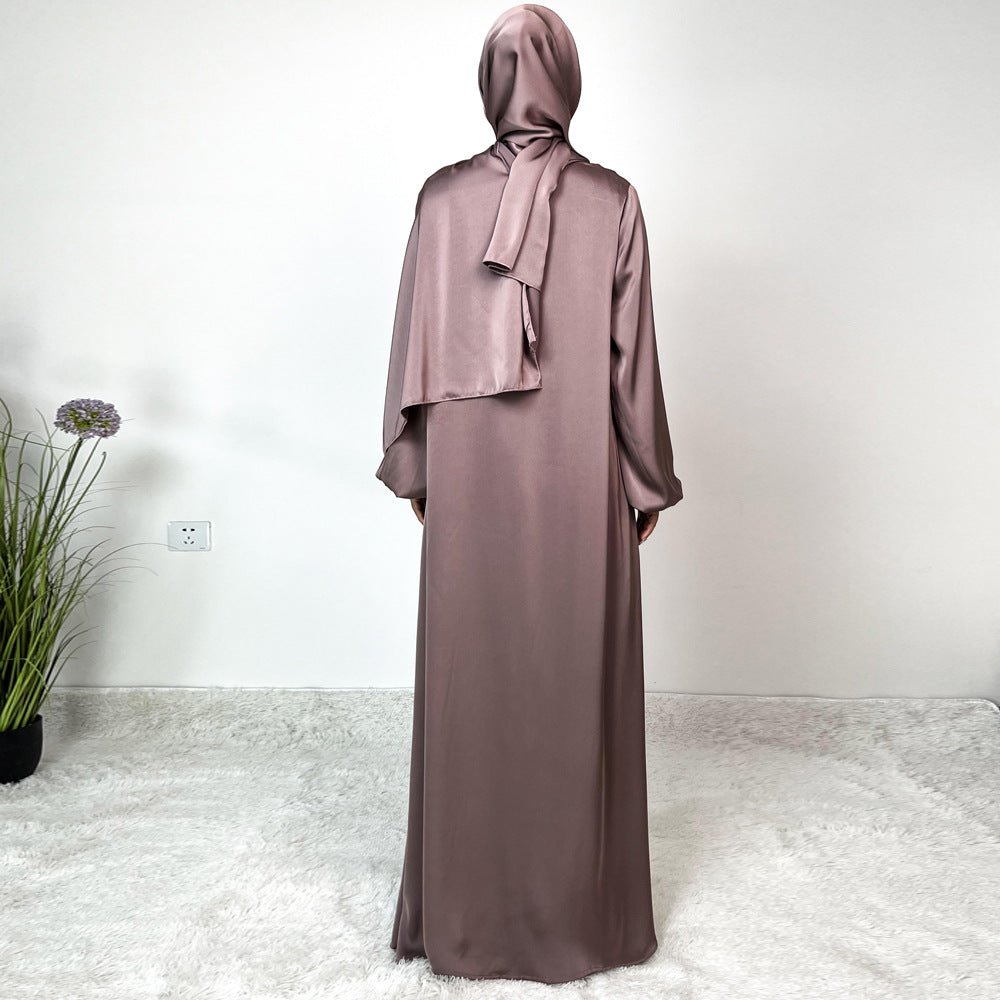 Loose Hemmed One - piece Hijab Satin Abaya (MA122) - Mariam's Collection