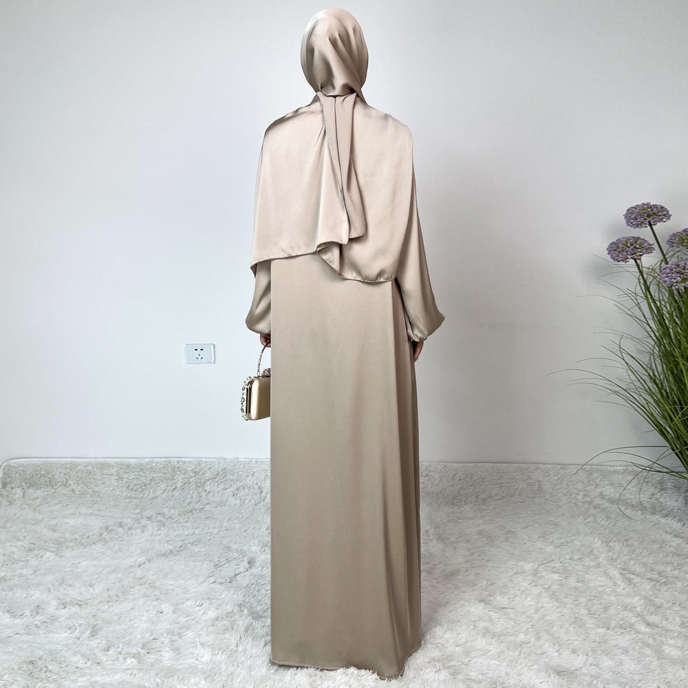 Loose Hemmed One - piece Hijab Satin Abaya (MA122) - Mariam's Collection