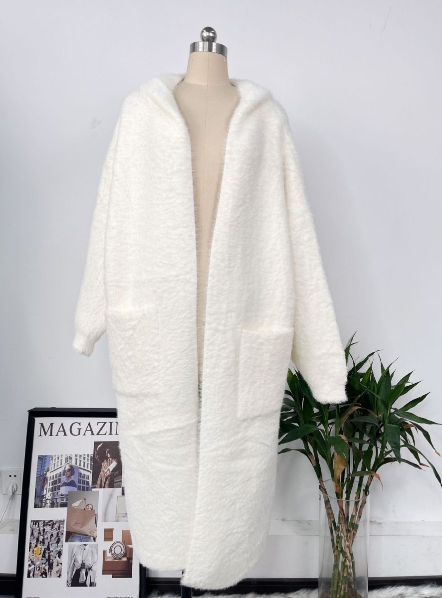 Loose Hooded Pocket Knitted Coat (MS068) - Mariam's Collection