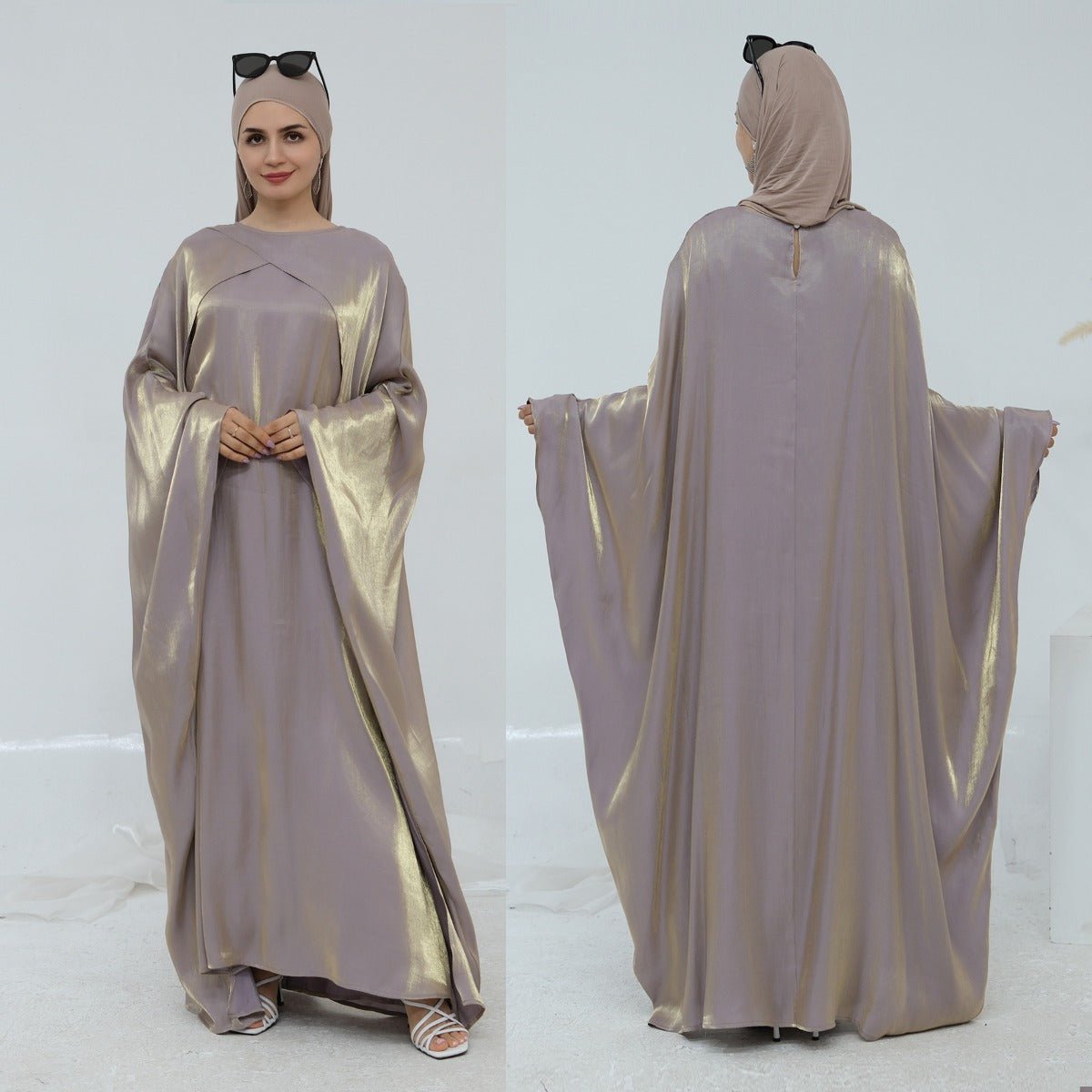 Luminous Beaded Abaya Collection | Luxury Solid Color Bell Sleeve Evening Wear Robes (MOA196) - Mariam's Collection