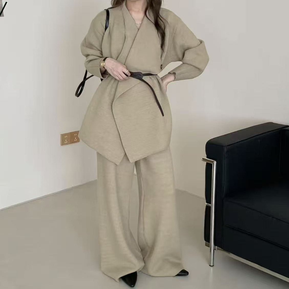 Luxe Knit Blazer & Wide - Leg Pants Set(MS197) - Mariam's Collection